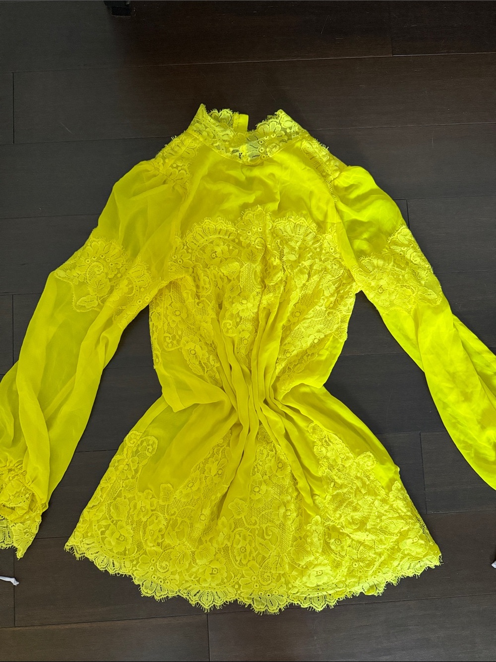Women's Lace-Trim Long Sleeve dress Bright Yellow